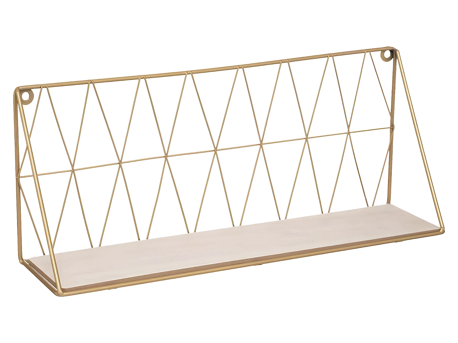 Étagère murale filaire en bois / fer coloris doré - longueur 48 x profondeur 12 x hauteur 20 cm