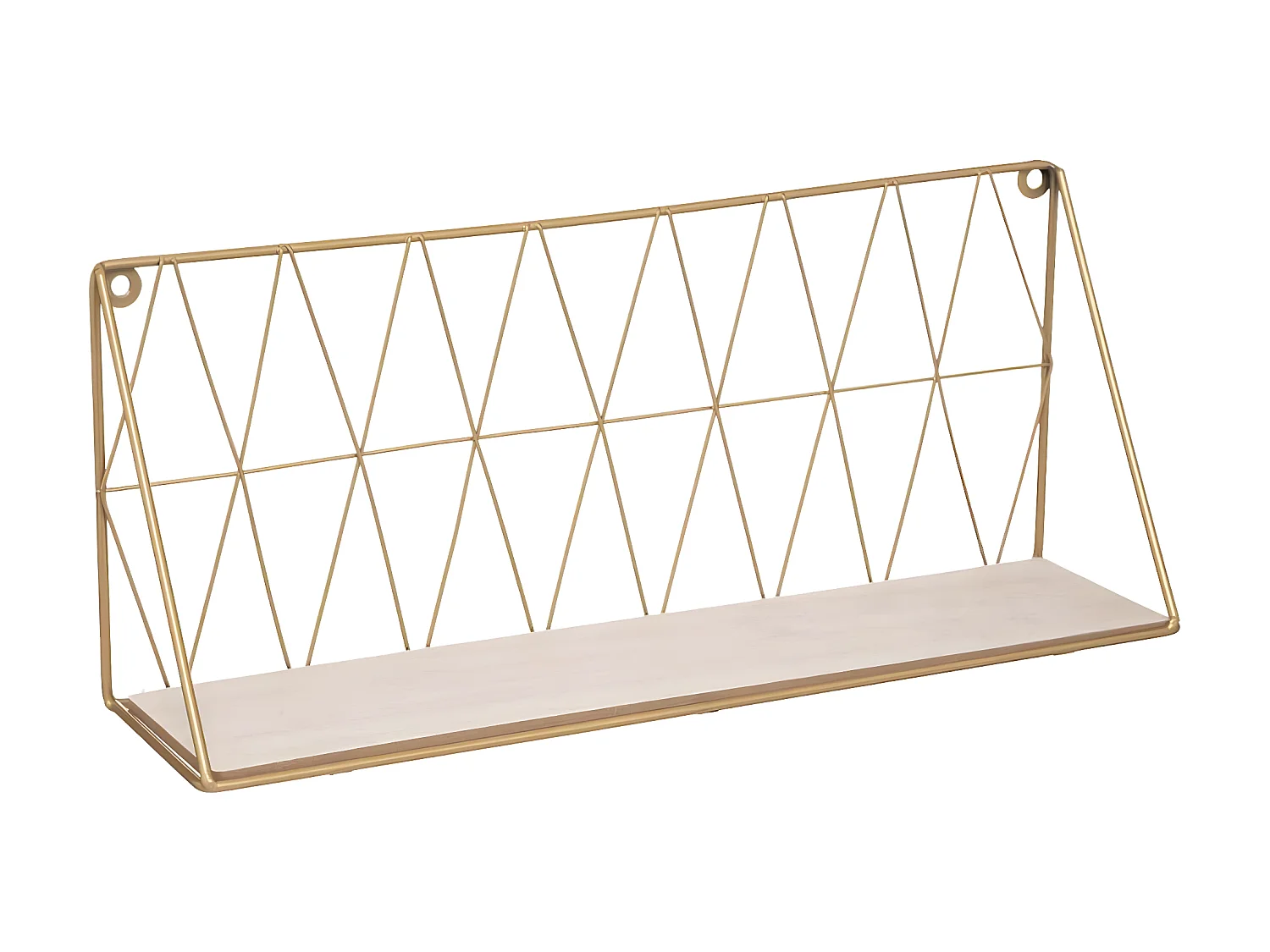 Étagère murale filaire en bois / fer coloris doré - longueur 48 x profondeur 12 x hauteur 20 cm