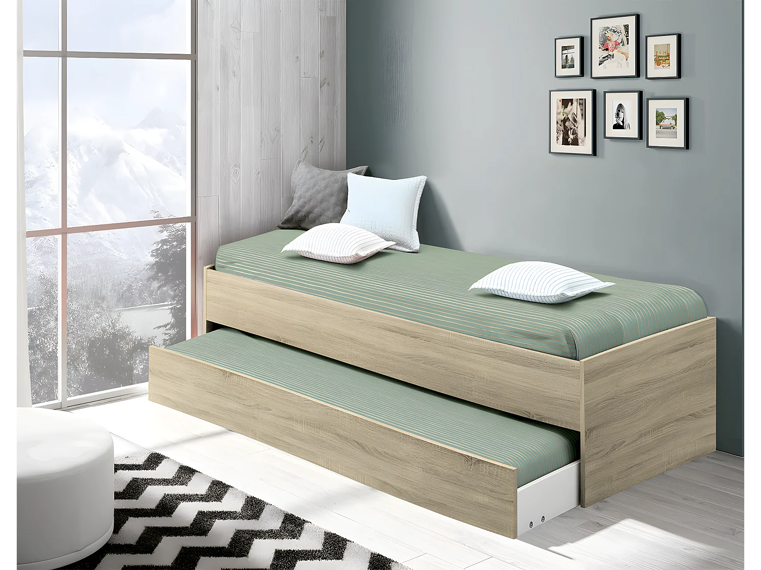 Lit gigogne coloris Cambrian - Hauteur 54 x Longueur 202 x Profondeur 97 cm