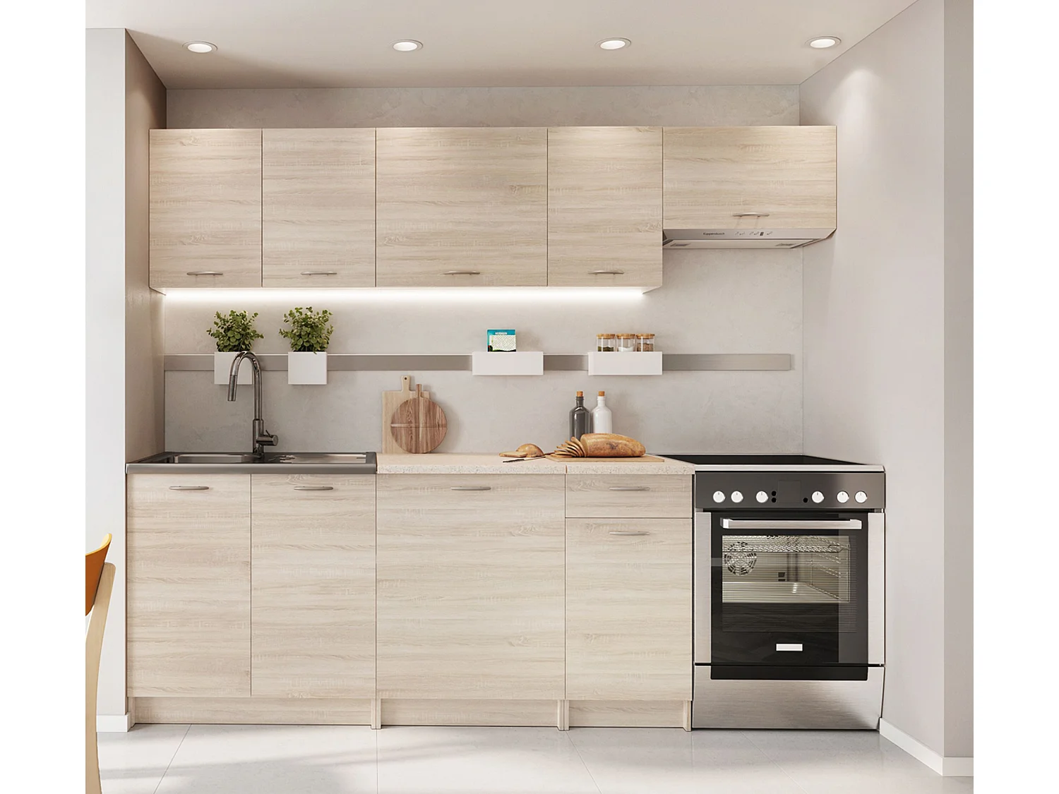 Cuisine complète Mila 7 éléments couleur chêne sonoma avec plan de travail inclus - Longueur 180/240 cm