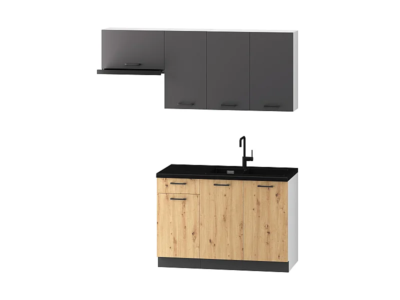 Cuisine complète Celia 5 éléments couleur gris mat/chêne artisan - Longueur 120/180 cm