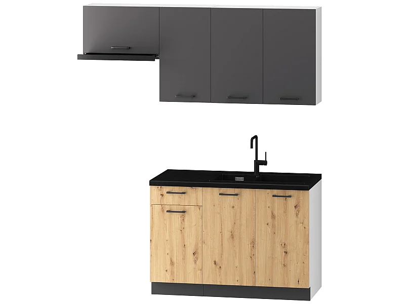 Cuisine complète Celia 5 éléments couleur gris mat/chêne artisan - Longueur 120/180 cm