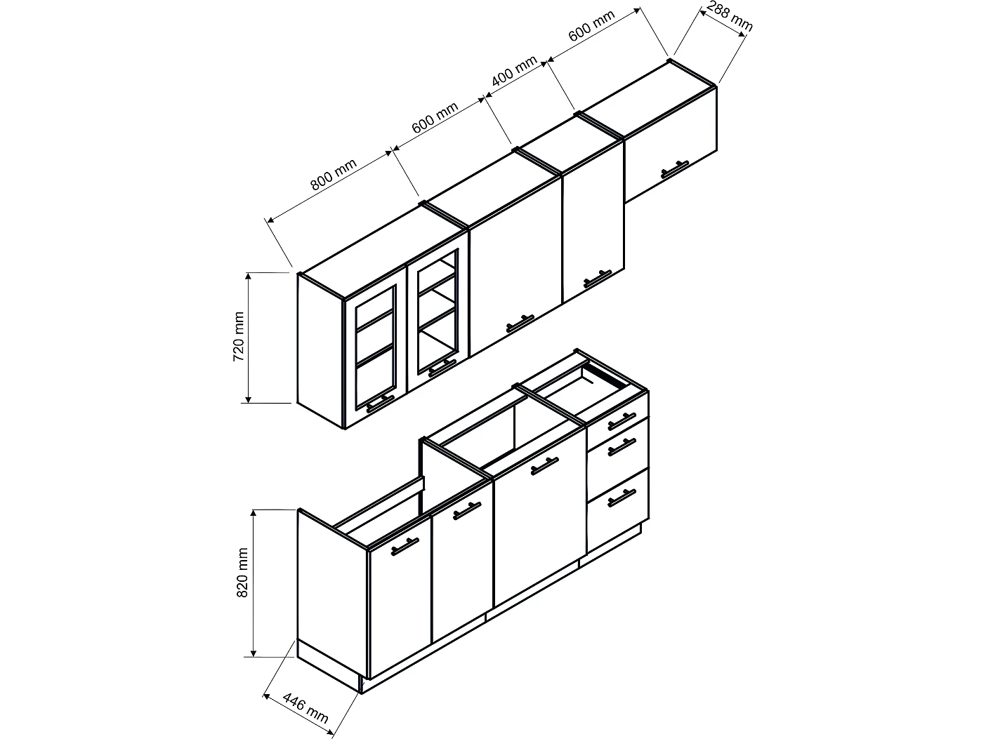 Cuisine complète Nela 7 éléments couleur blanc brillant - Longueur 180/240 cm