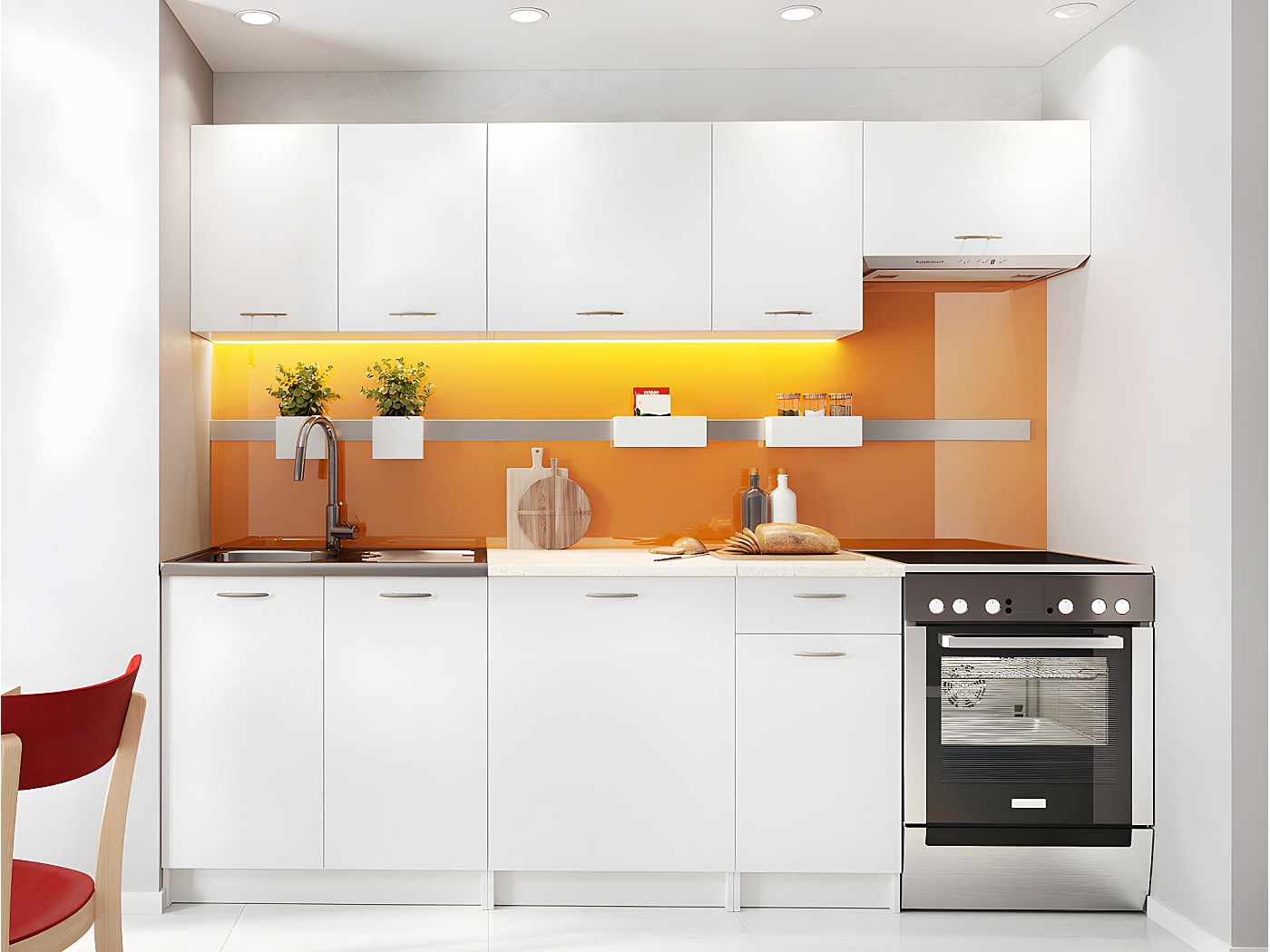 Cuisine Complète CELOMIA Avec Plan De Travail 200 Cm - Blanc Et Naturel - 5 éléments (2 Hauts, 3 Bas) - Style Contemporain - 9