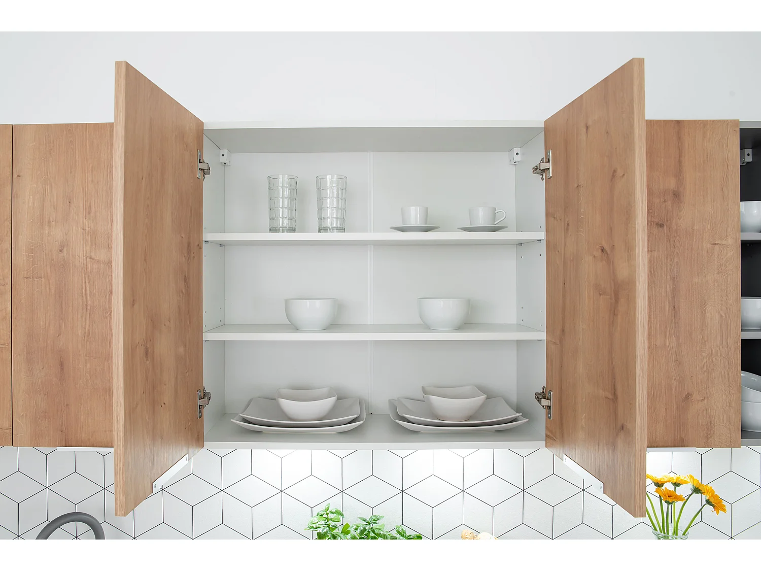 Cuisine complète Ela 8 éléments couleur chêne/gris clair - Longueur 260 cm