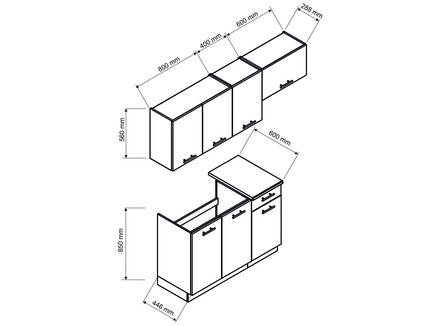 Cuisine complète Mila 5 éléments couleur chêne artisan avec plan de travail inclus - Longueur 120/180 cm