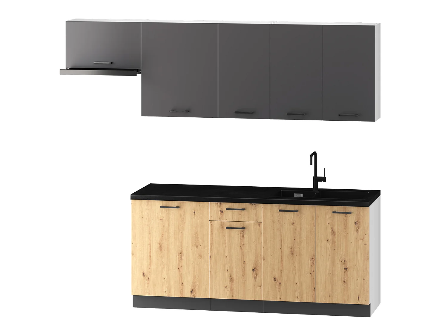 Cuisine complète celia 7 éléments couleur gris mat/chêne artisan - Longueur 240/180 cm