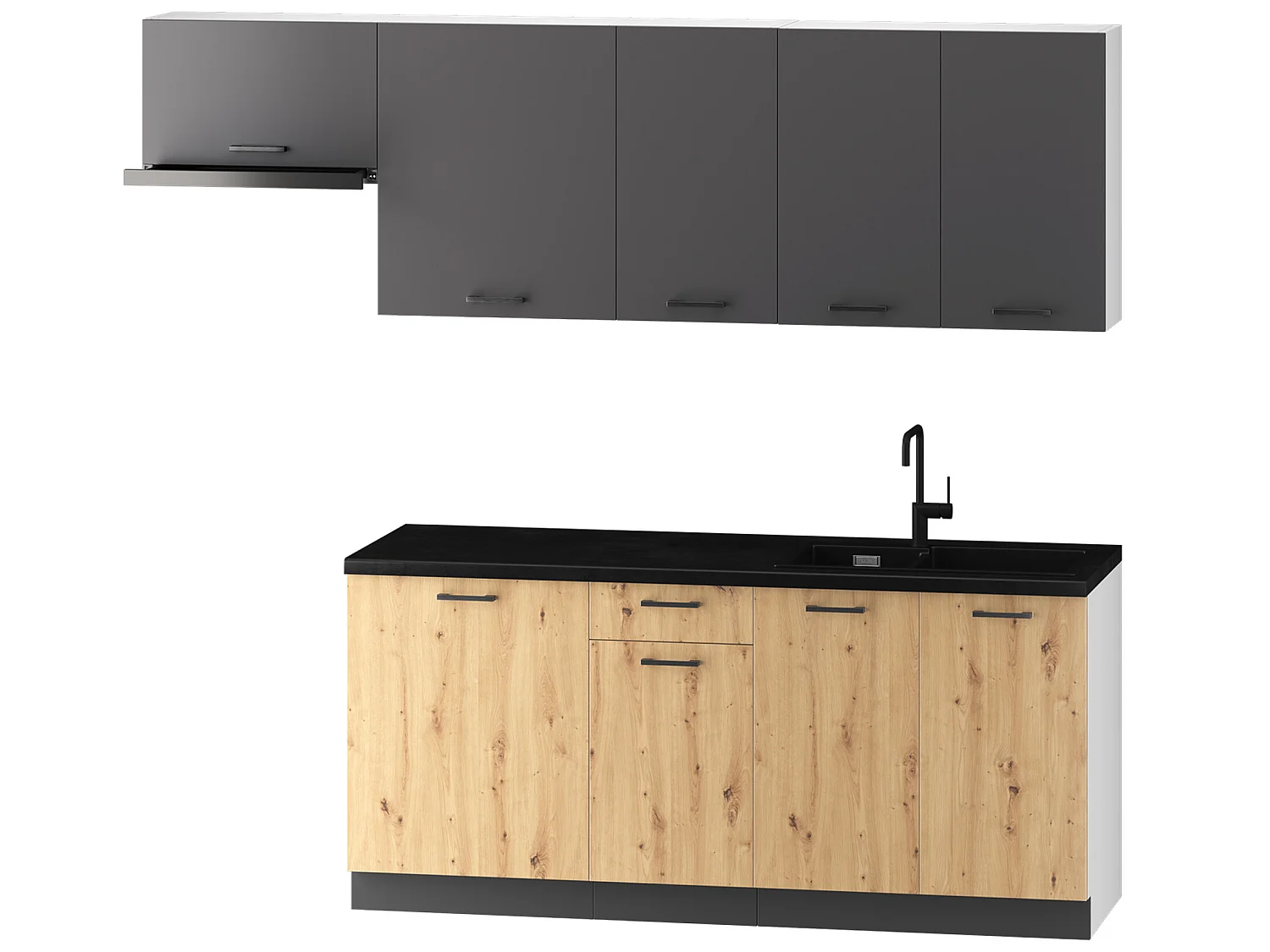 Cuisine complète celia 7 éléments couleur gris mat/chêne artisan - Longueur 240/180 cm