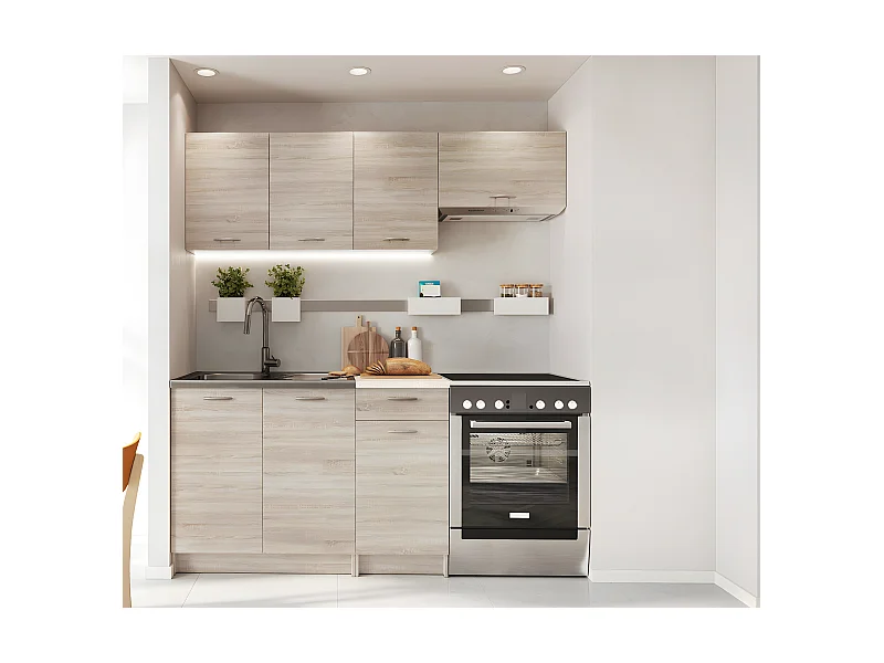 Cuisine complète Mila de 5 éléments Mila couleur chêne sonoma avec plan de travail inclus - Longueur 120/180 cm