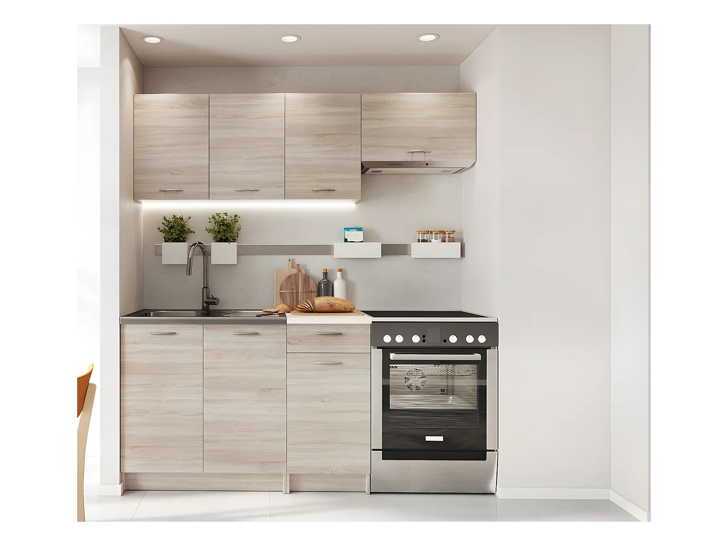 Cuisine complète Mila de 5 éléments Mila couleur chêne sonoma avec plan de travail inclus - Longueur 120/180 cm