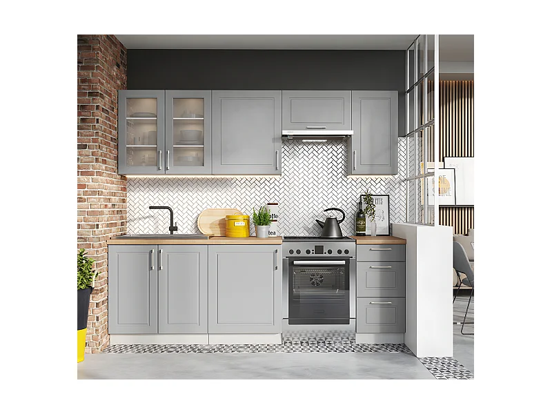 Cuisine complète Nela 7 éléments couleur gris mat - Longueur 180/240 cm