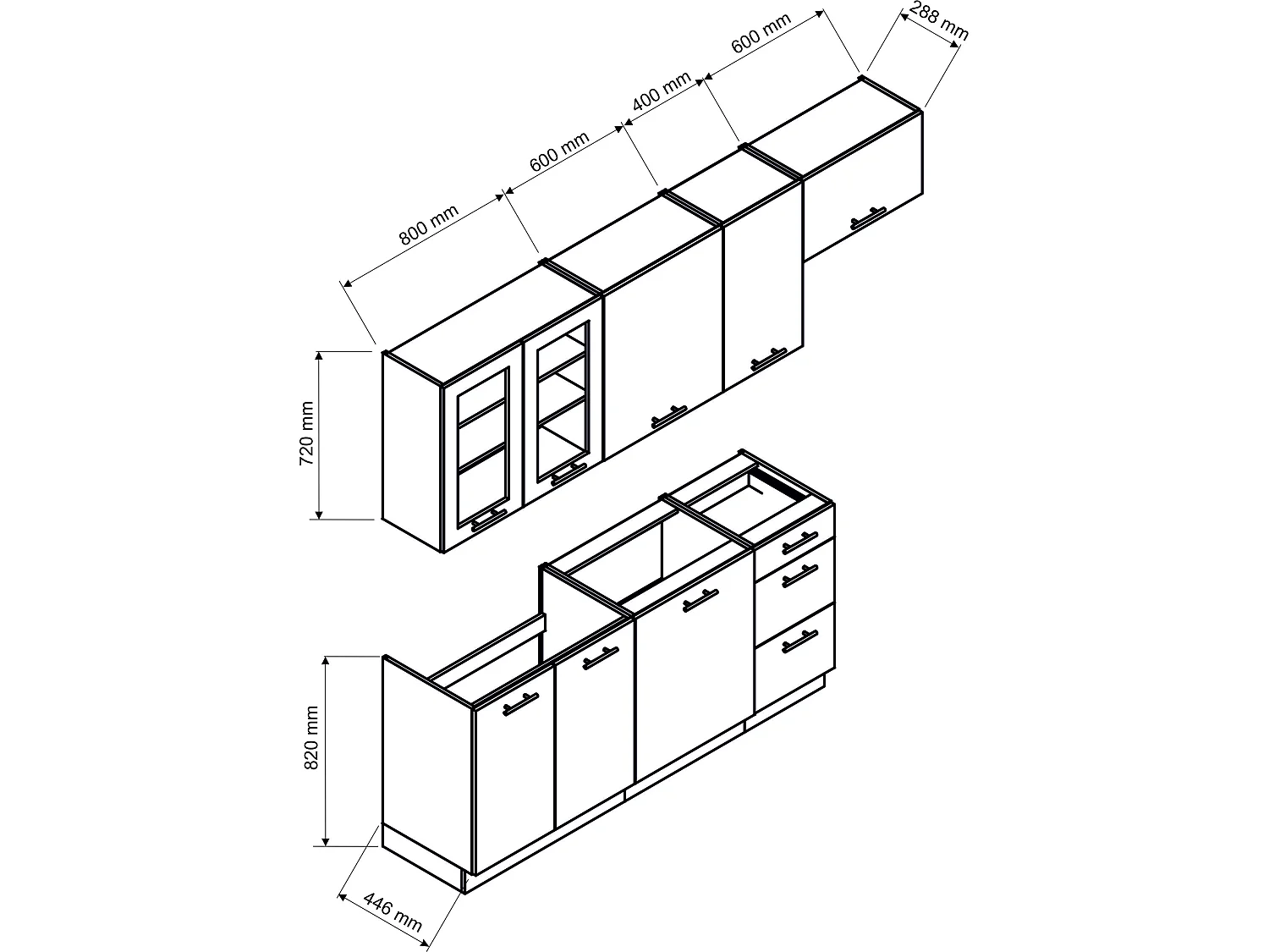 Cuisine complète Nela 7 éléments couleur gris mat - Longueur 180/240 cm