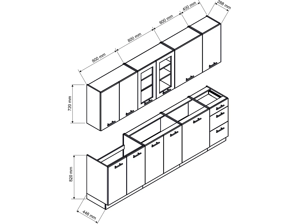 Cuisine complète Nela 8 éléments couleur gris mat - Longueur 260 cm