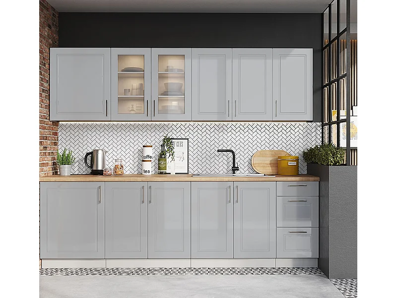 Cuisine complète Nela 8 éléments couleur gris mat - Longueur 260 cm