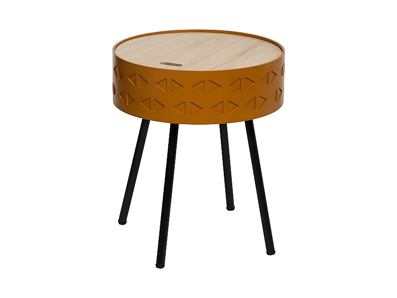 Table à café coffre coloris moutarde en bois - D. 38,5 x H. 45,5 cm