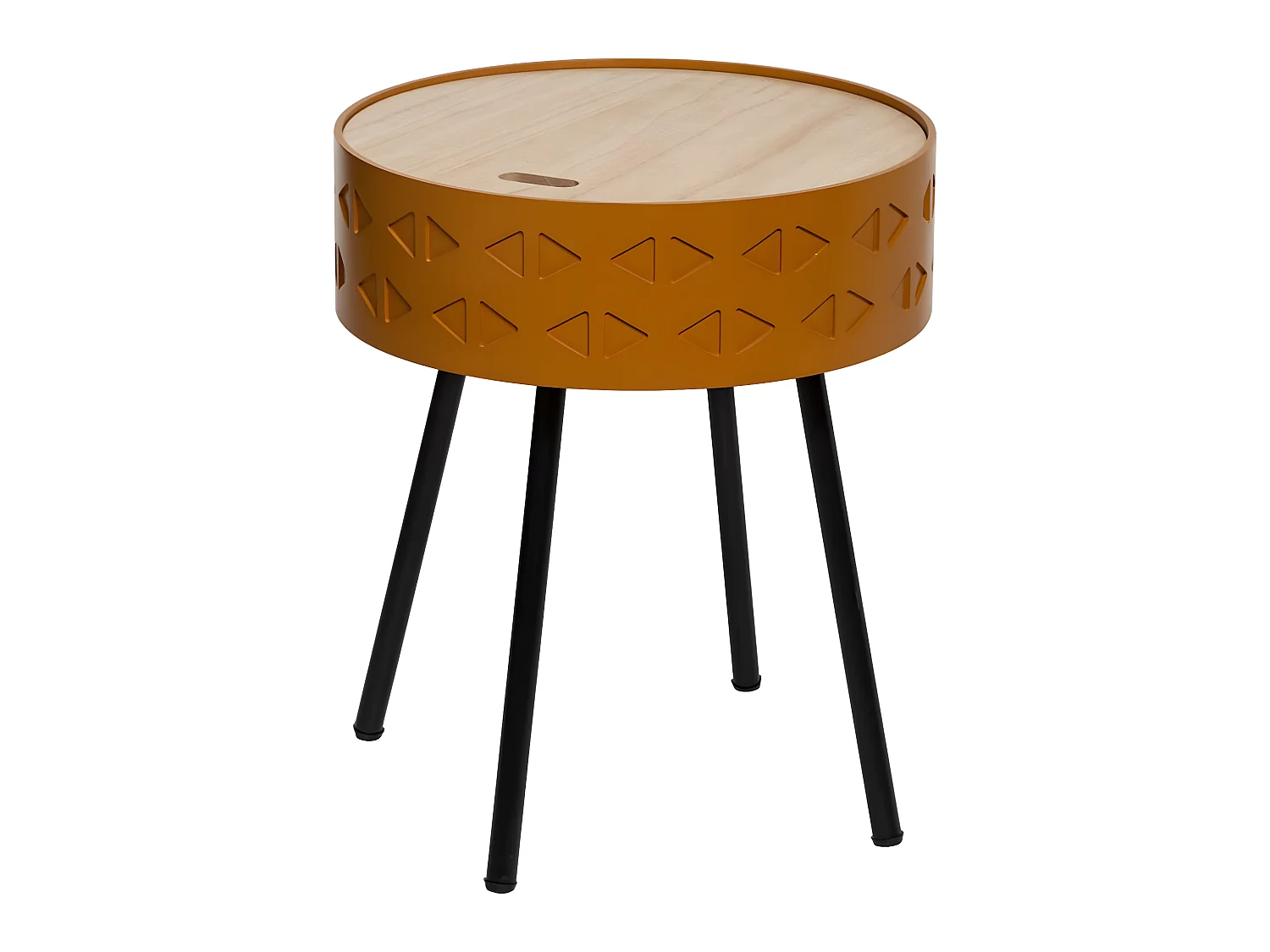 Table à café coffre coloris moutarde en bois - D. 38,5 x H. 45,5 cm