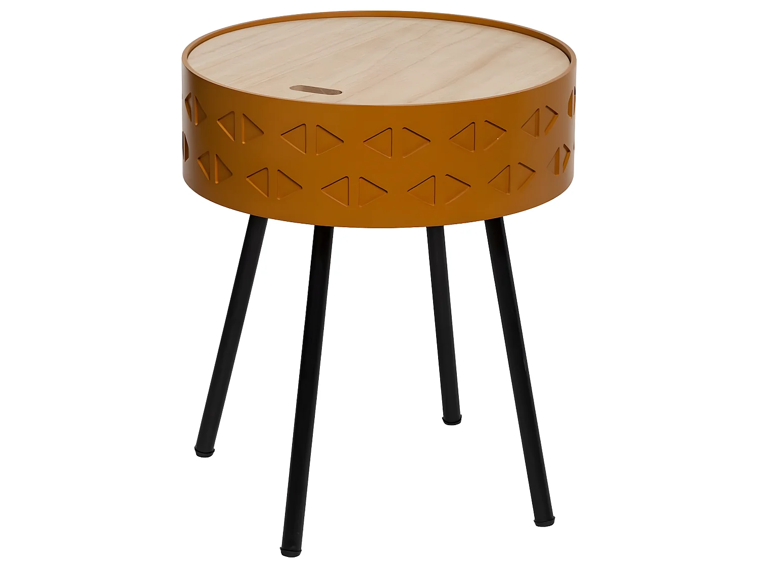 Table à café coffre coloris moutarde en bois - D. 38,5 x H. 45,5 cm