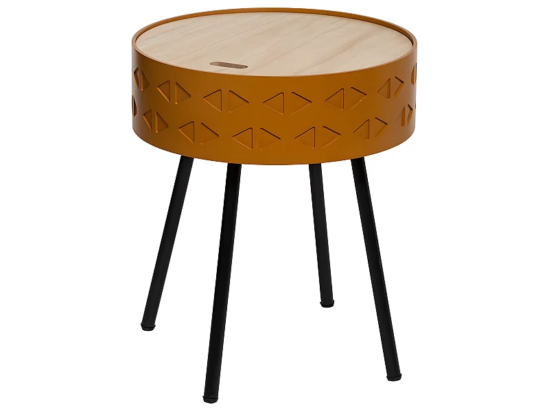 Table à café coffre coloris moutarde en bois - D. 38,5 x H. 45,5 cm