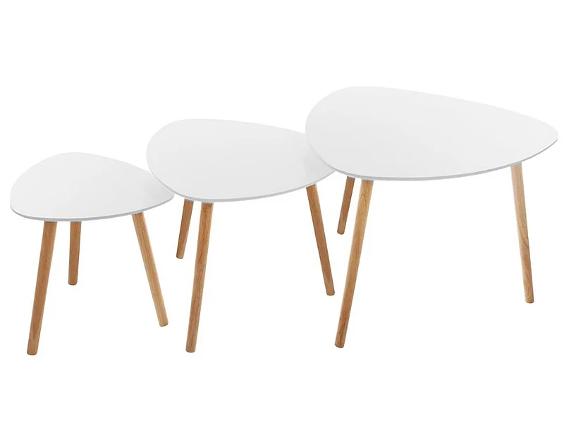Lot de 3 tables à café en MDF et chêne coloris blanc
