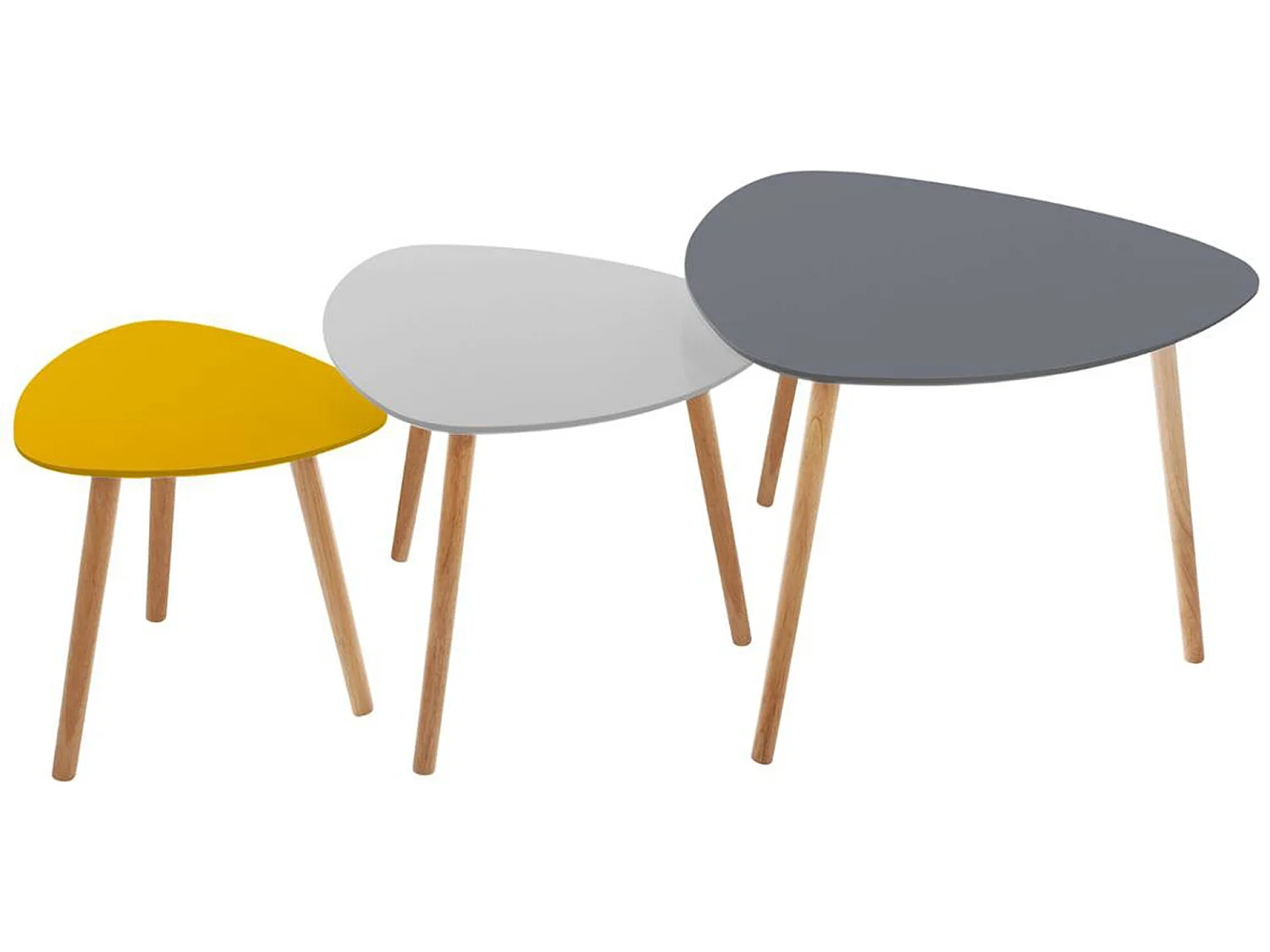 Lot de 3 tables à café en MDF et chêne, couleurs assorties