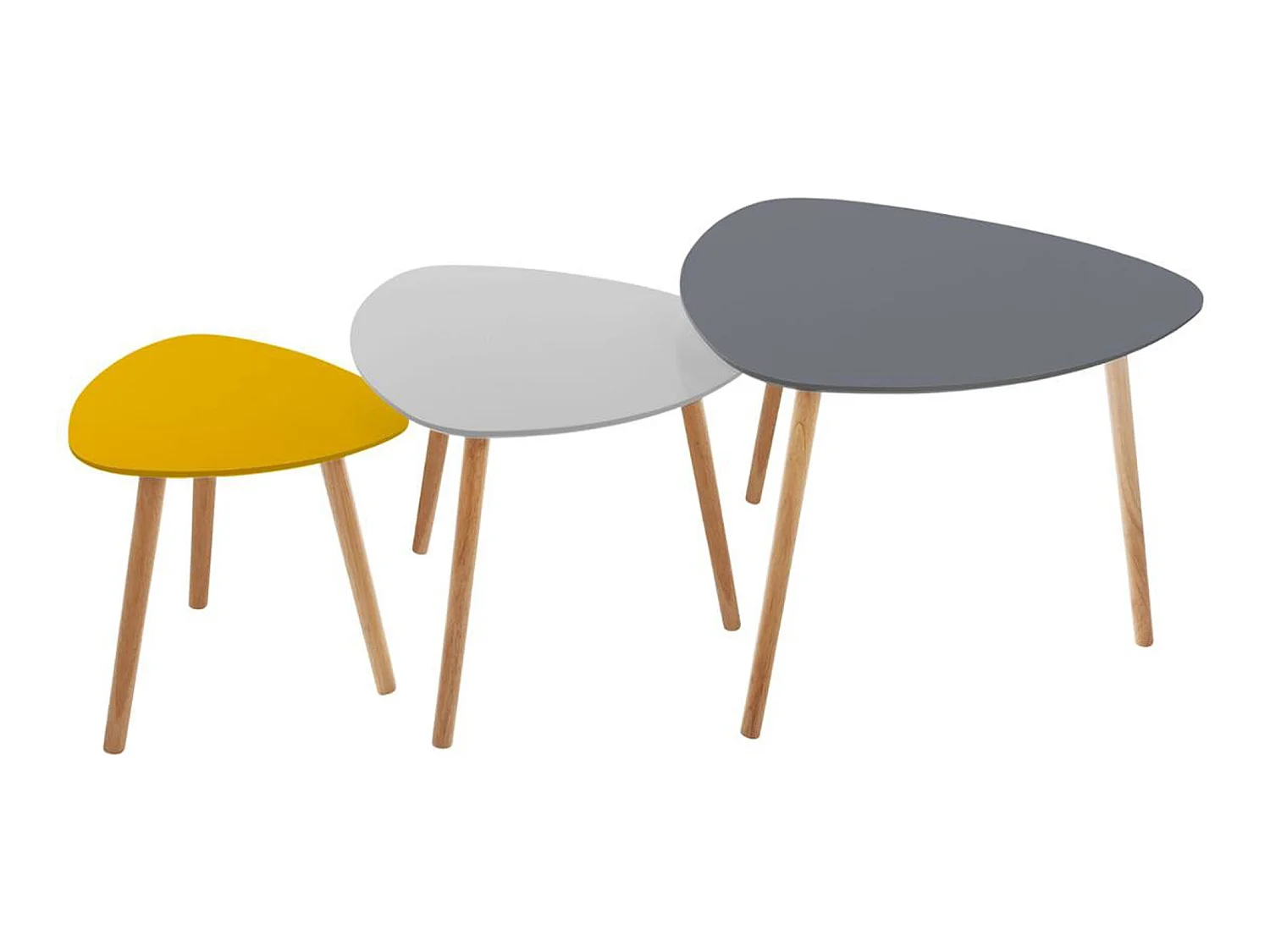 Lot de 3 tables à café en MDF et chêne, couleurs assorties