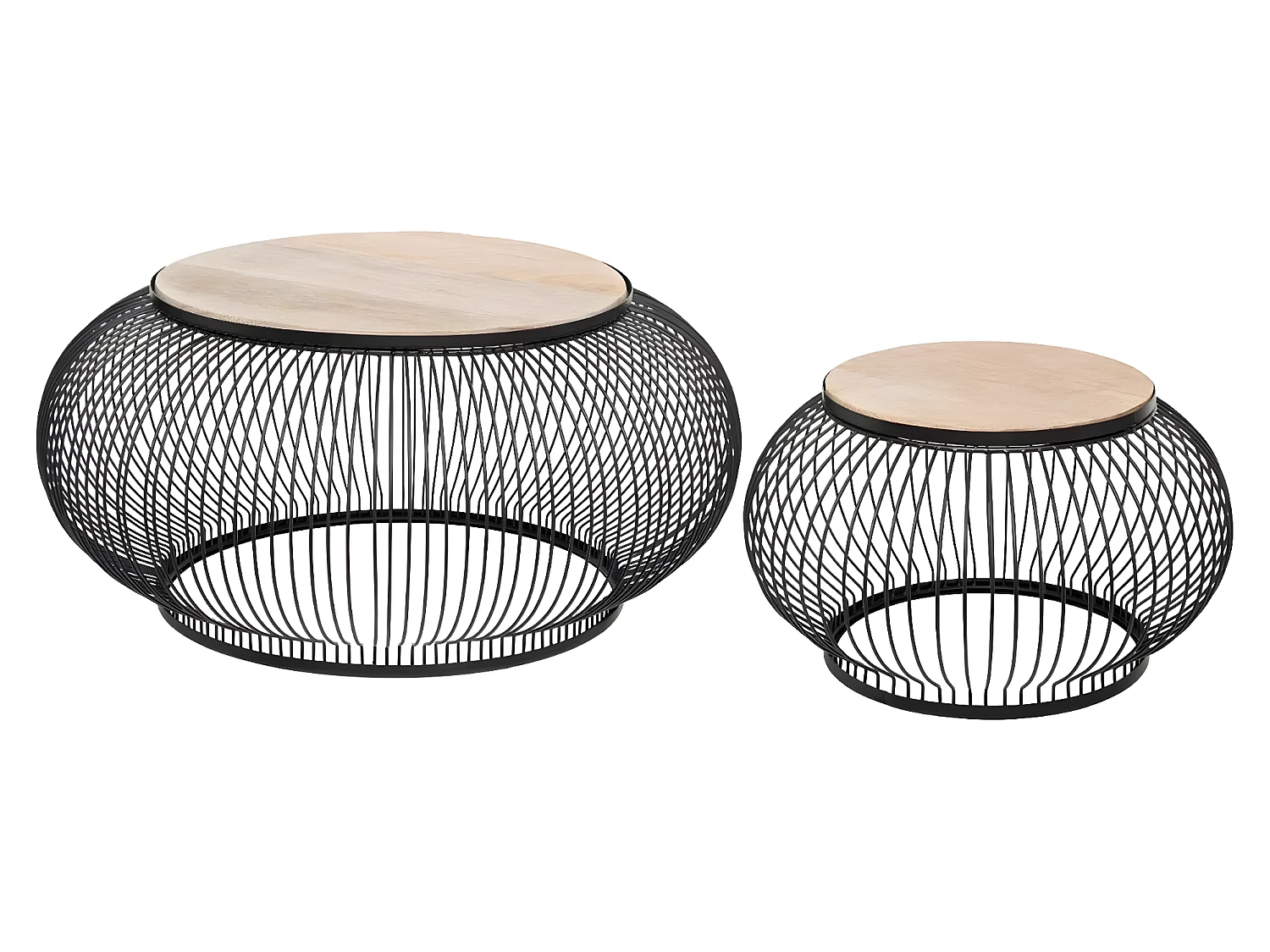 Lot de 2 tables basses en métal noir et manguier