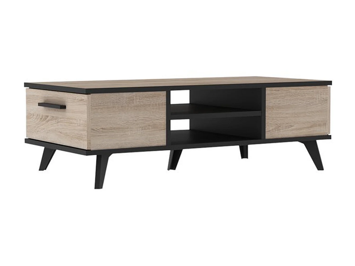 Table basse coloris Chêne/ Noir avec 2 tiroirs - Dim : 106,6 x 35,2 x 50,1 cm