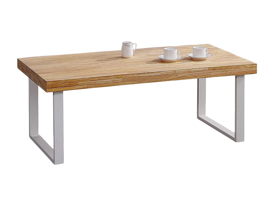 Table basse en bois coloris chêne nordique / pieds blanc - Longueur 120 x profondeur 60 x hauteur 43 cm