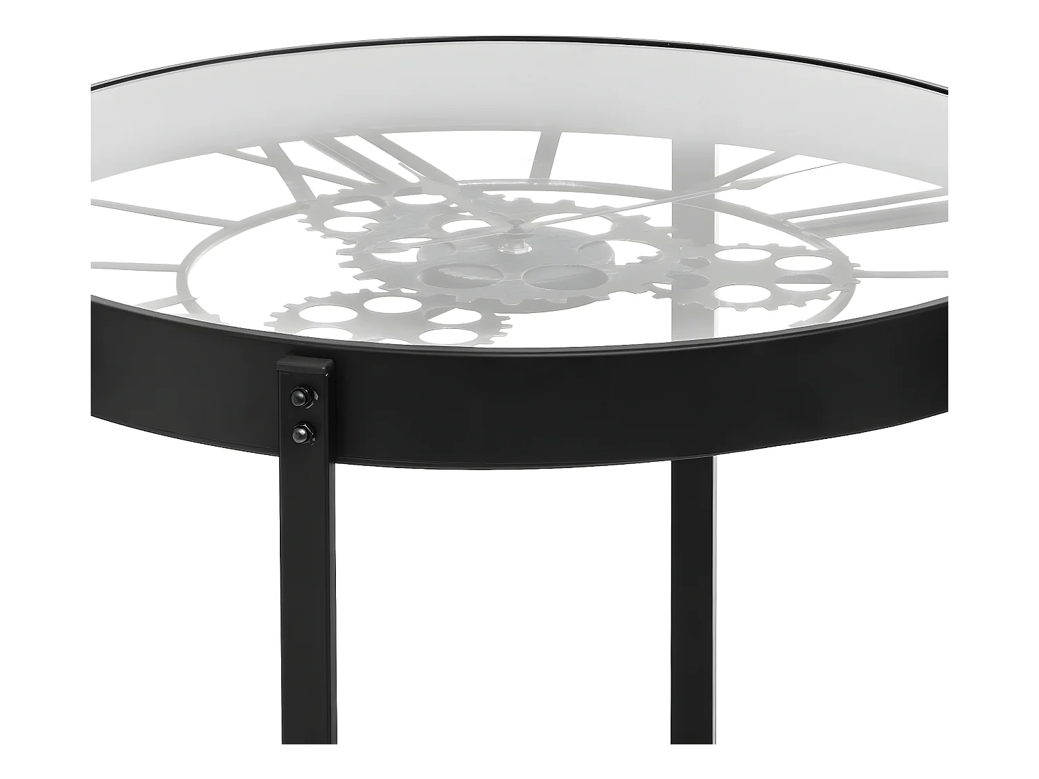 Table à café pendule mécanique en fer et verre trempé - L.50,5 x l.50,5 x H.49 cm