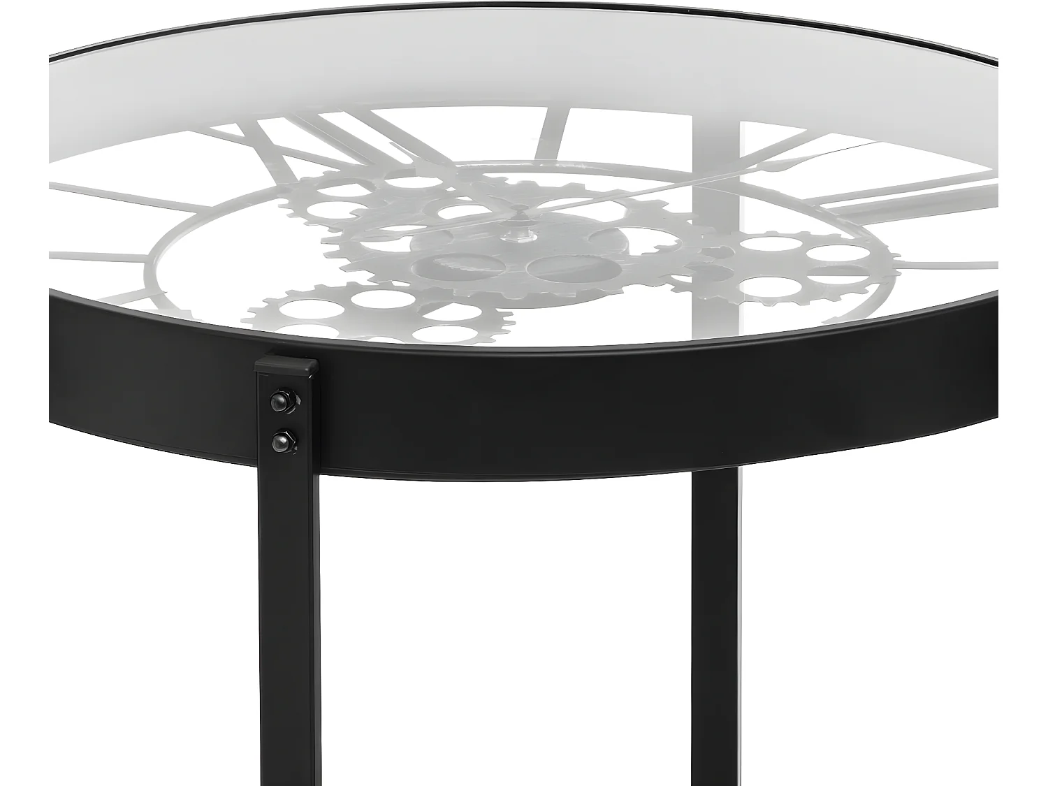 Table à café pendule mécanique en fer et verre trempé - L.50,5 x l.50,5 x H.49 cm