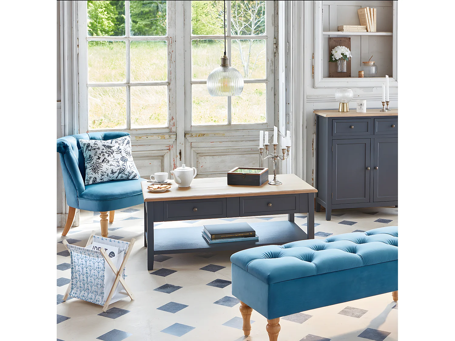 Table basse de 4 tiroirs coloris gris foncé - L.110 x l.60 x H.45 cm