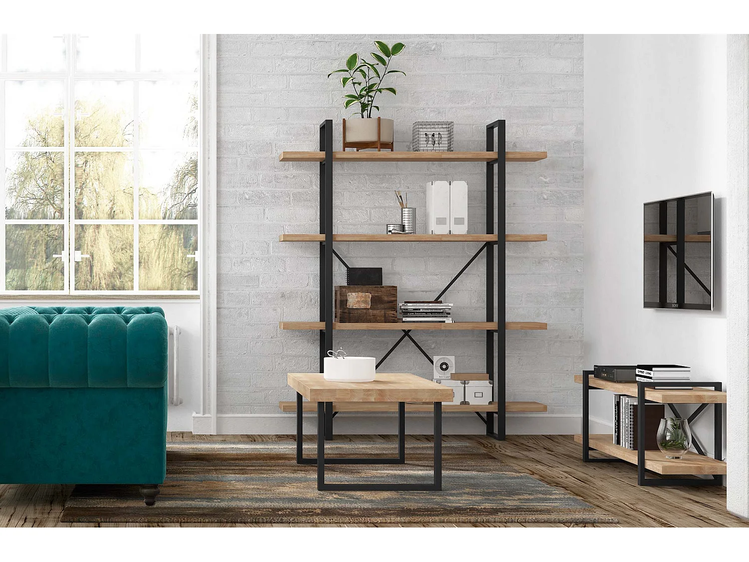 Table basse coloris noir / chêne nordique, Longueur 120 x largeur 60 x hauteur 43,50 cm