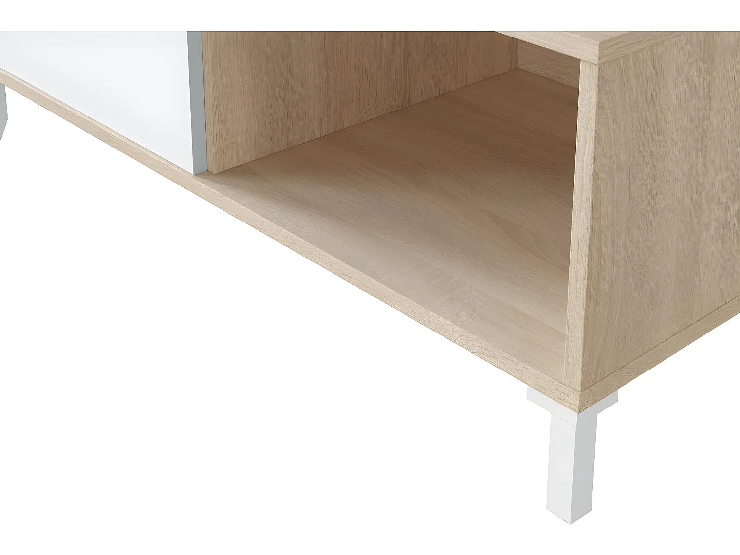 Table basse coloris chêne canadien / blanc artic - Hauteur 40 x longueur 100 x Profondeur 50 cm