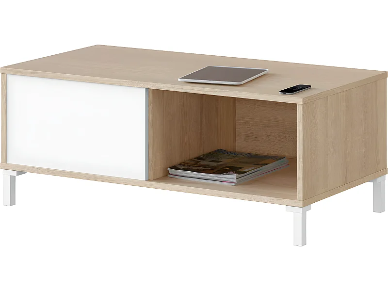 Table basse coloris chêne canadien / blanc artic - Hauteur 40 x longueur 100 x Profondeur 50 cm
