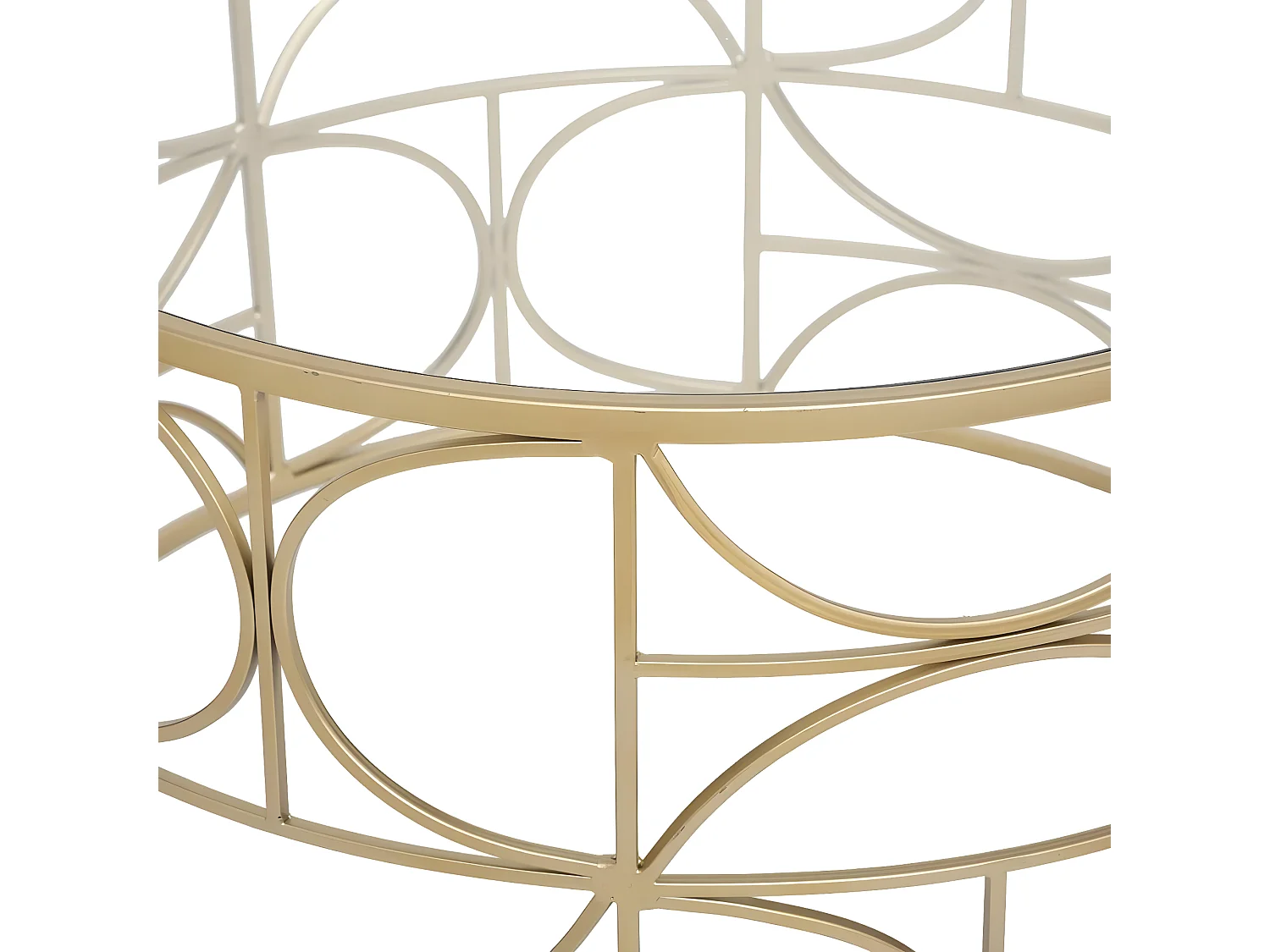 Table basse plateau verre trempé et fer coloris doré - Diamètre 71 x Hauteur 41 cm