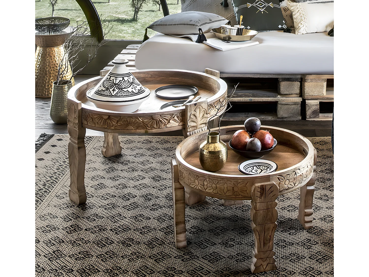 Table basse en bois de manguier coloris marron - Diamètre 74 x Hauteur 43.5 cm