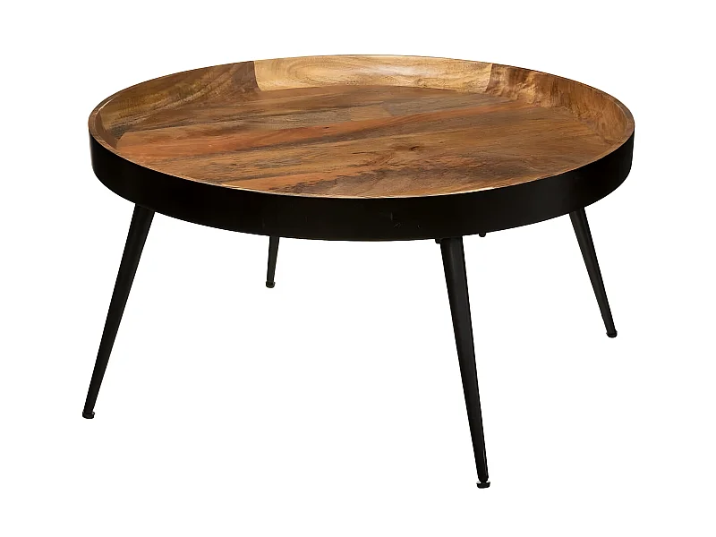 Table basse en fer et bois de manguier coloris marron - Diamètre 70 x Hauteur 36 cm