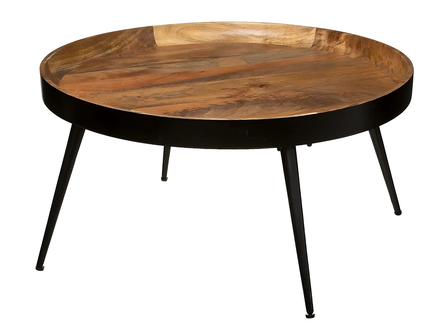Table basse en fer et bois de manguier coloris marron - Diamètre 70 x Hauteur 36 cm