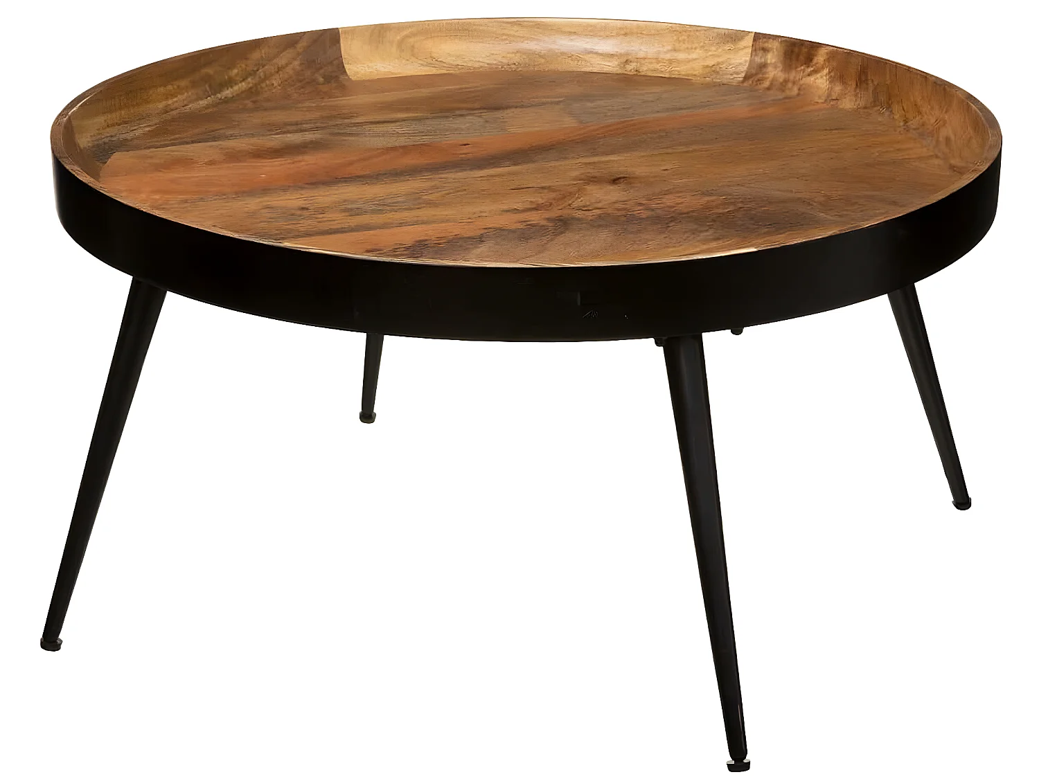 Table basse en fer et bois de manguier coloris marron - Diamètre 70 x Hauteur 36 cm