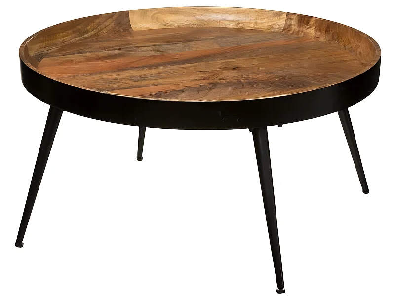 Table basse en fer et bois de manguier coloris marron - Diamètre 70 x Hauteur 36 cm