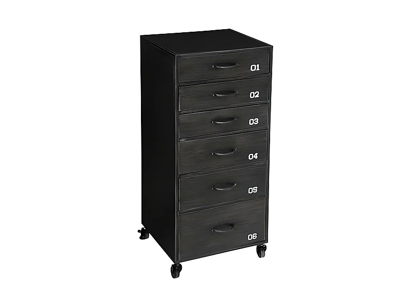 Chiffonnier avec 6 tiroirs en fer coloris gris - longueur 41,50 x profondeur 38 x hauteur 69,5 cm