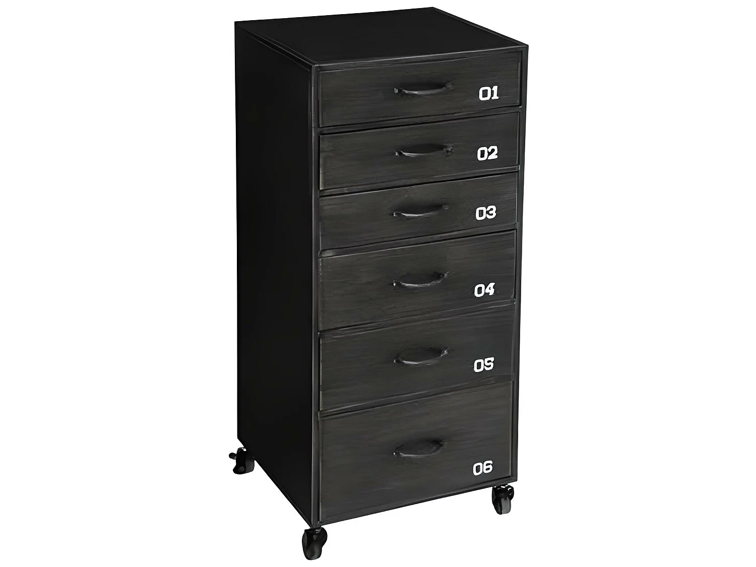 Chiffonnier avec 6 tiroirs en fer coloris gris - longueur 41,50 x profondeur 38 x hauteur 69,5 cm