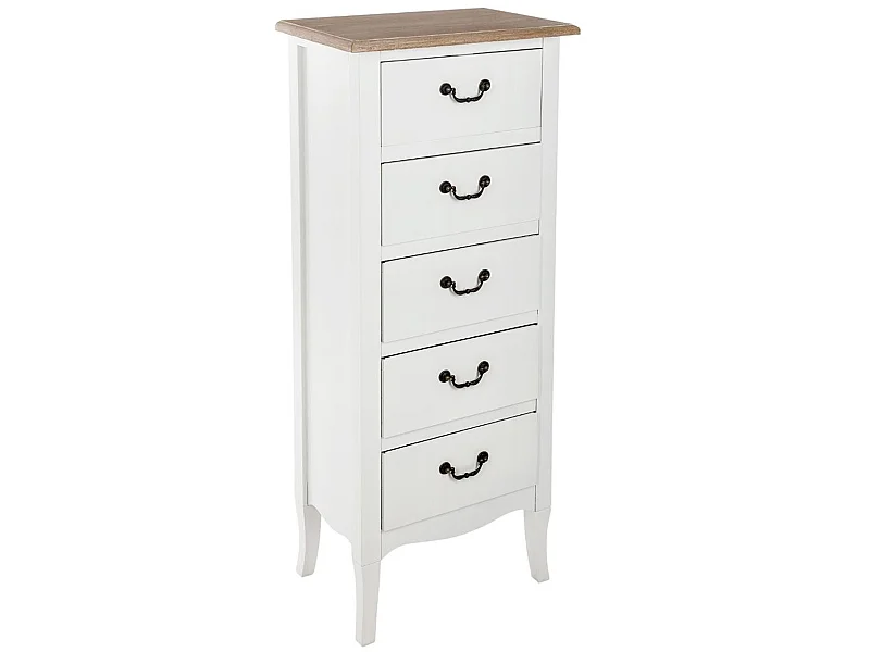 Chiffonnier de 5 tiroirs en paulownia coloris blanc - Dim : L.45 x l.30 x H.113 cm