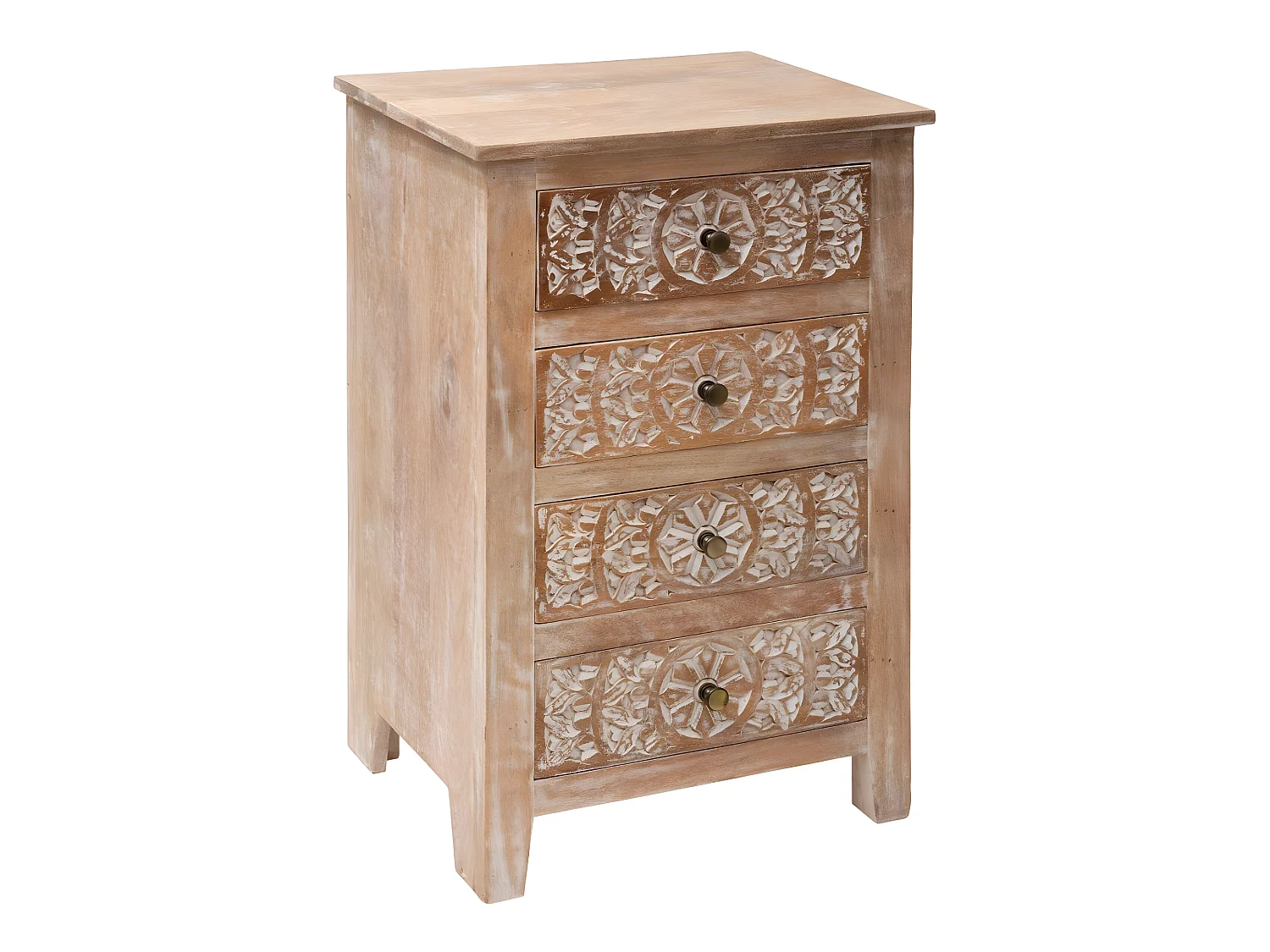 Chiffonnier 4 tiroirs bois de manguier coloris marron - Longueur 50 x Profondeur 40 x Hauteur 80,5 cm