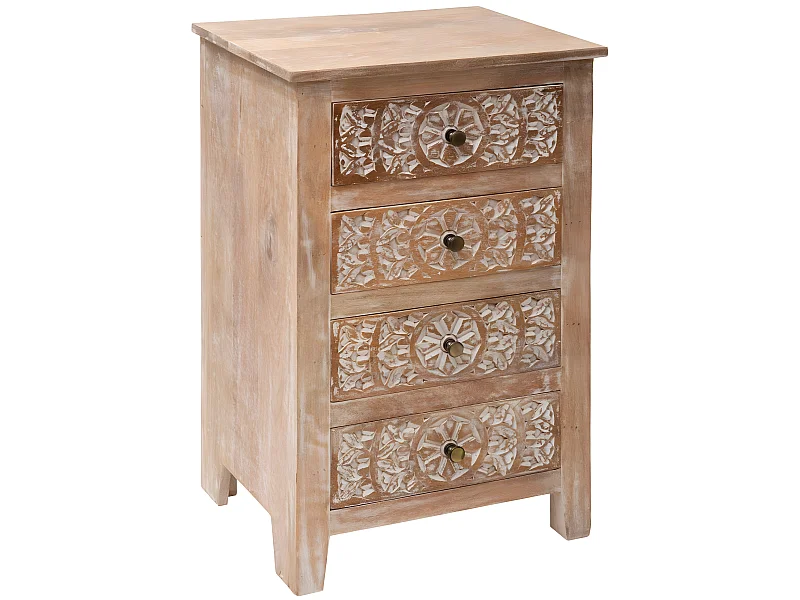 Chiffonnier 4 tiroirs bois de manguier coloris marron - Longueur 50 x Profondeur 40 x Hauteur 80,5 cm