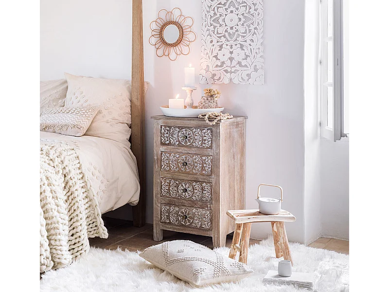 Chiffonnier 4 tiroirs bois de manguier coloris marron - Longueur 50 x Profondeur 40 x Hauteur 80,5 cm