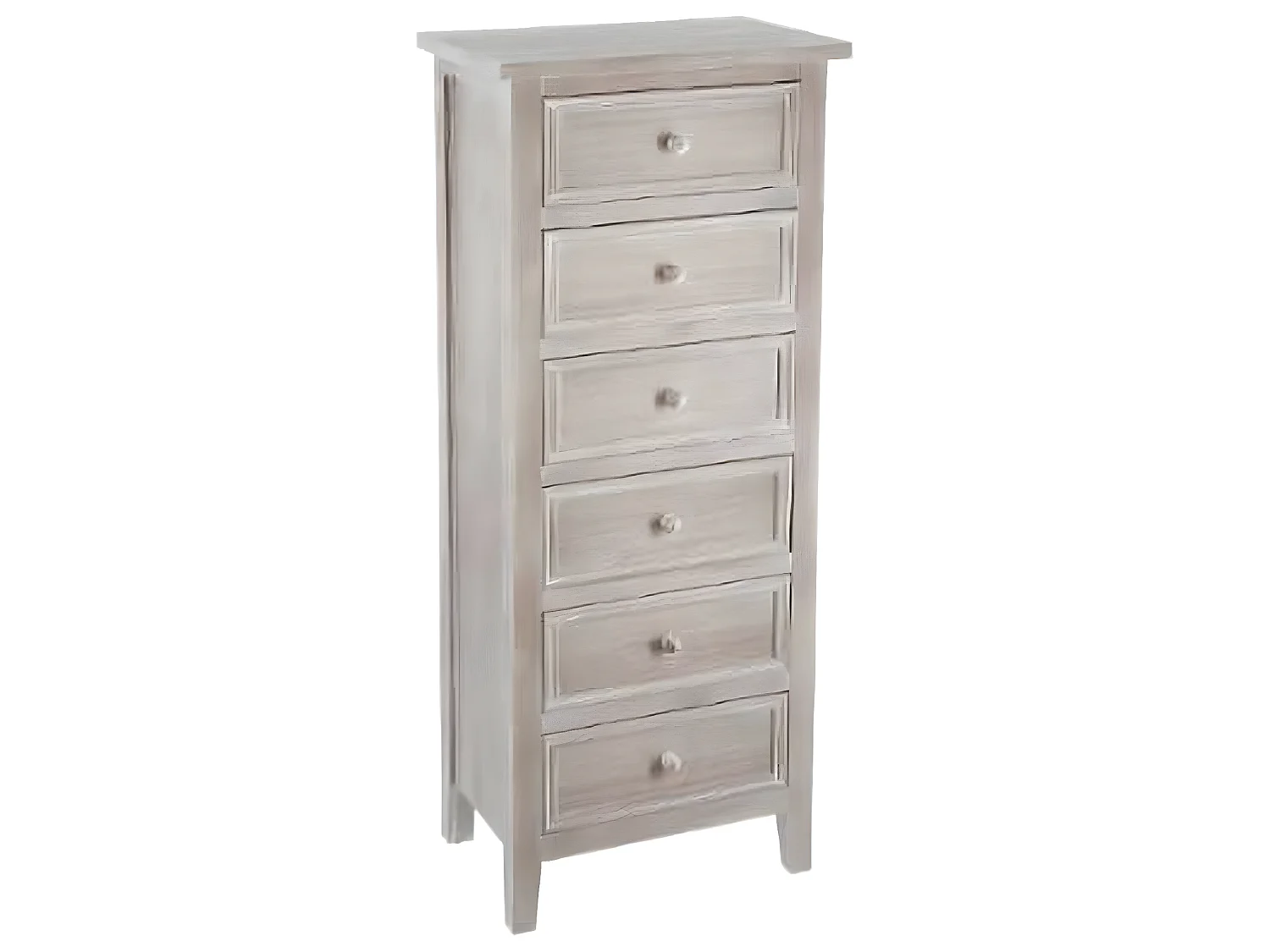 Chiffonnier de 6 tiroirs en bois blanchi - Dim : L45 x l30 x H113 cm