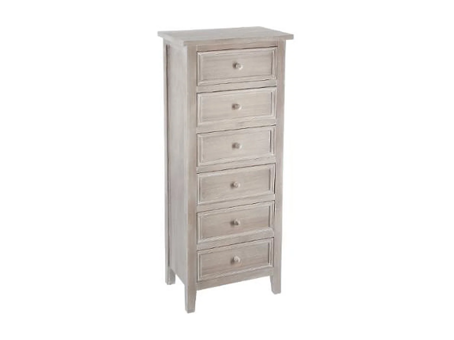 Chiffonnier de 6 tiroirs en bois blanchi - Dim : L45 x l30 x H113 cm