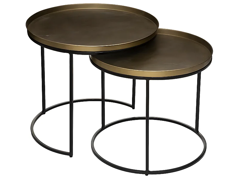 Lot de 2 tables gigogne en métal coloris noir et doré