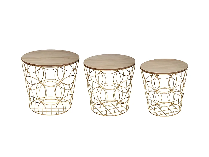 Lot de 3 tables gigogne dorées